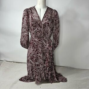 NEW Calvin Klein Size 4 Burgundy Paisley Wrap Dress D